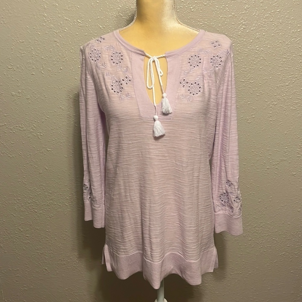 Loft‎ Light Pink Embroidered Boho Tunic Top Size S